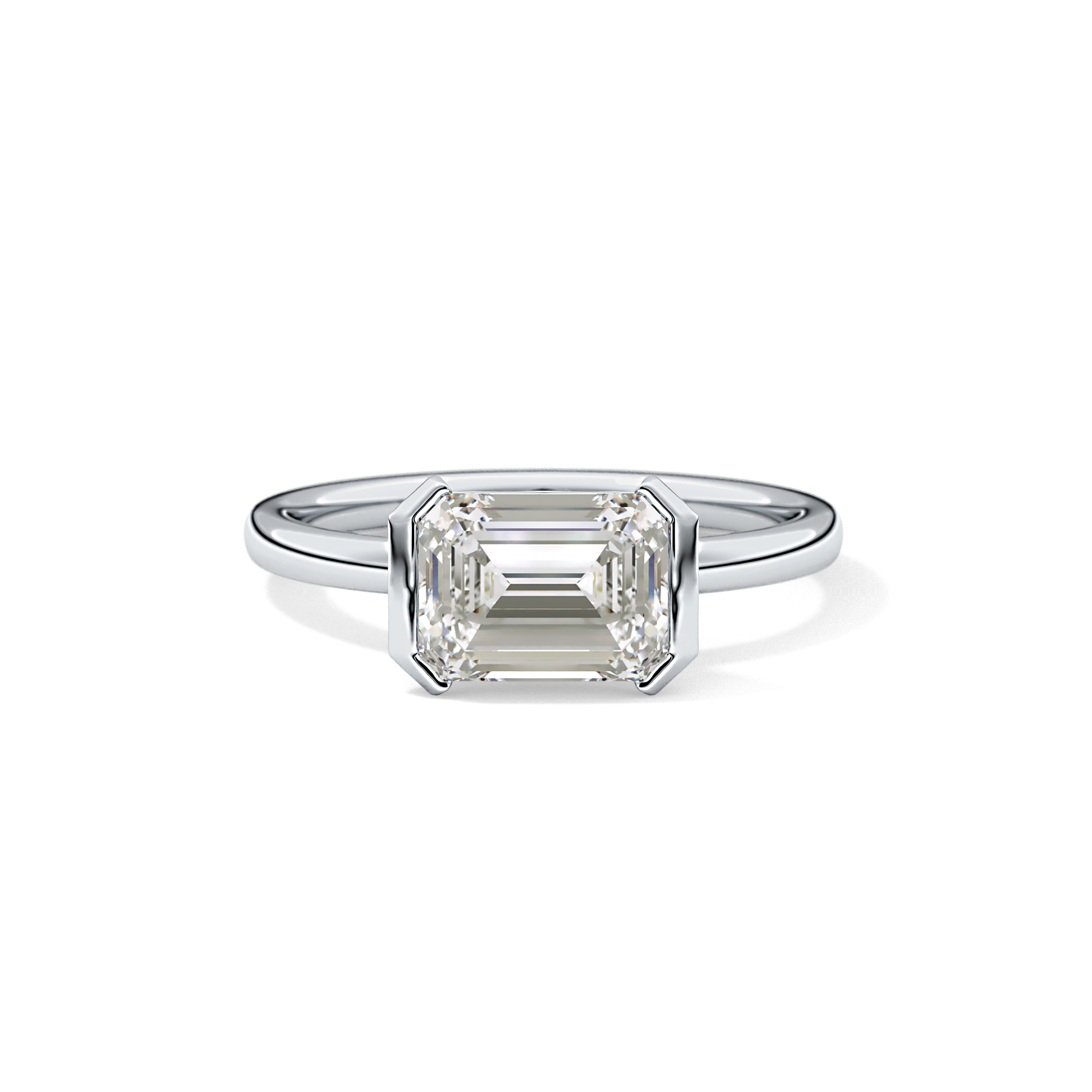 East West Emerald Half Bezel Lab Grown Diamond Engagement Ring