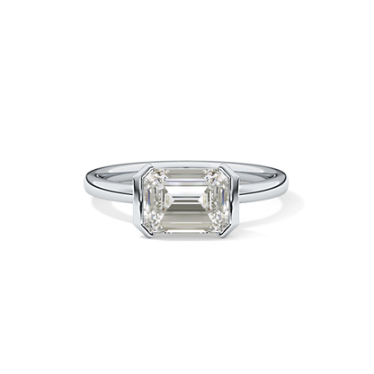 East West Emerald Half Bezel Lab Grown Diamond Engagement Ring