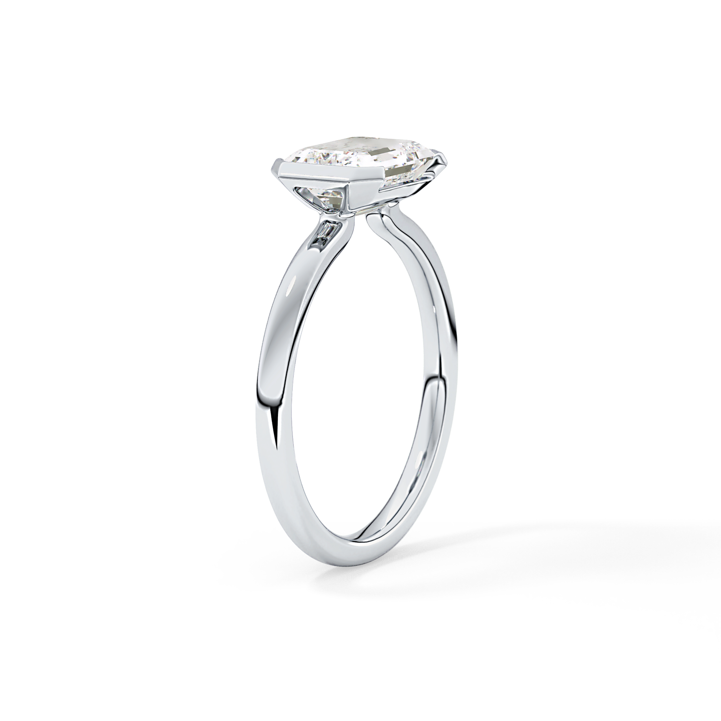 East West Emerald Half Bezel Lab Grown Diamond Engagement Ring