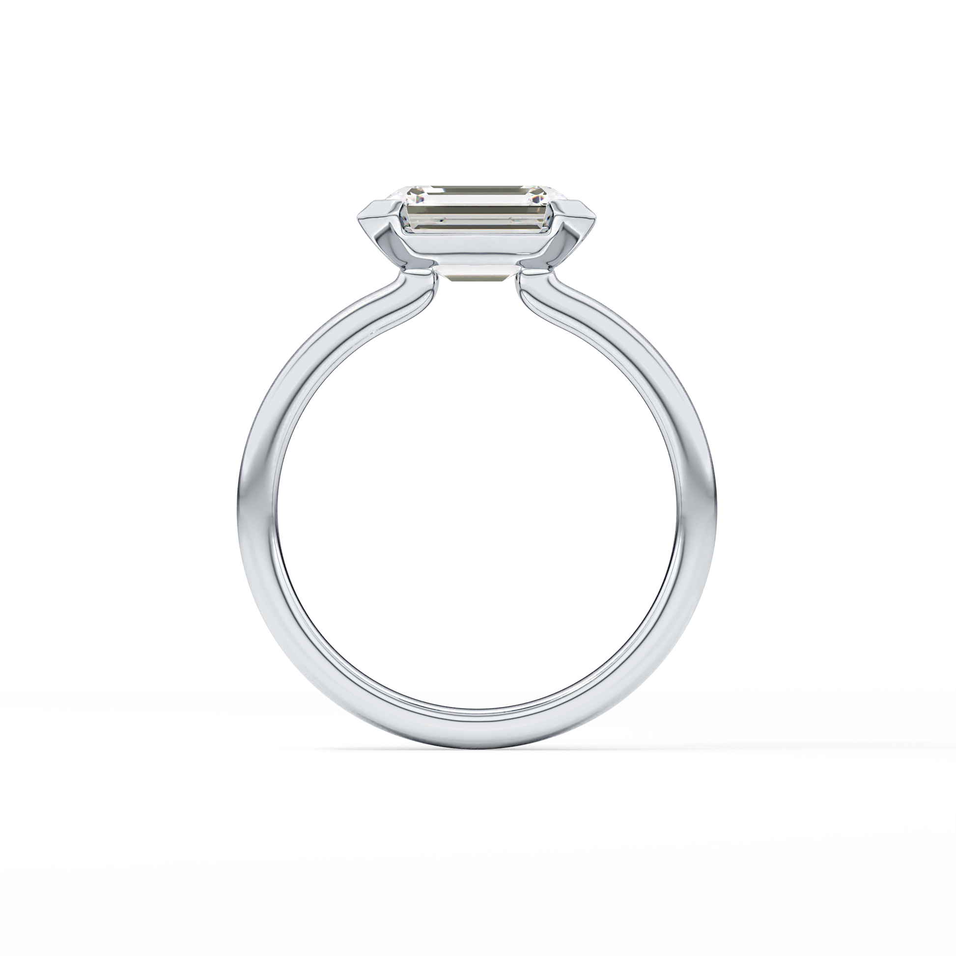 East West Emerald Half Bezel Lab Grown Diamond Engagement Ring