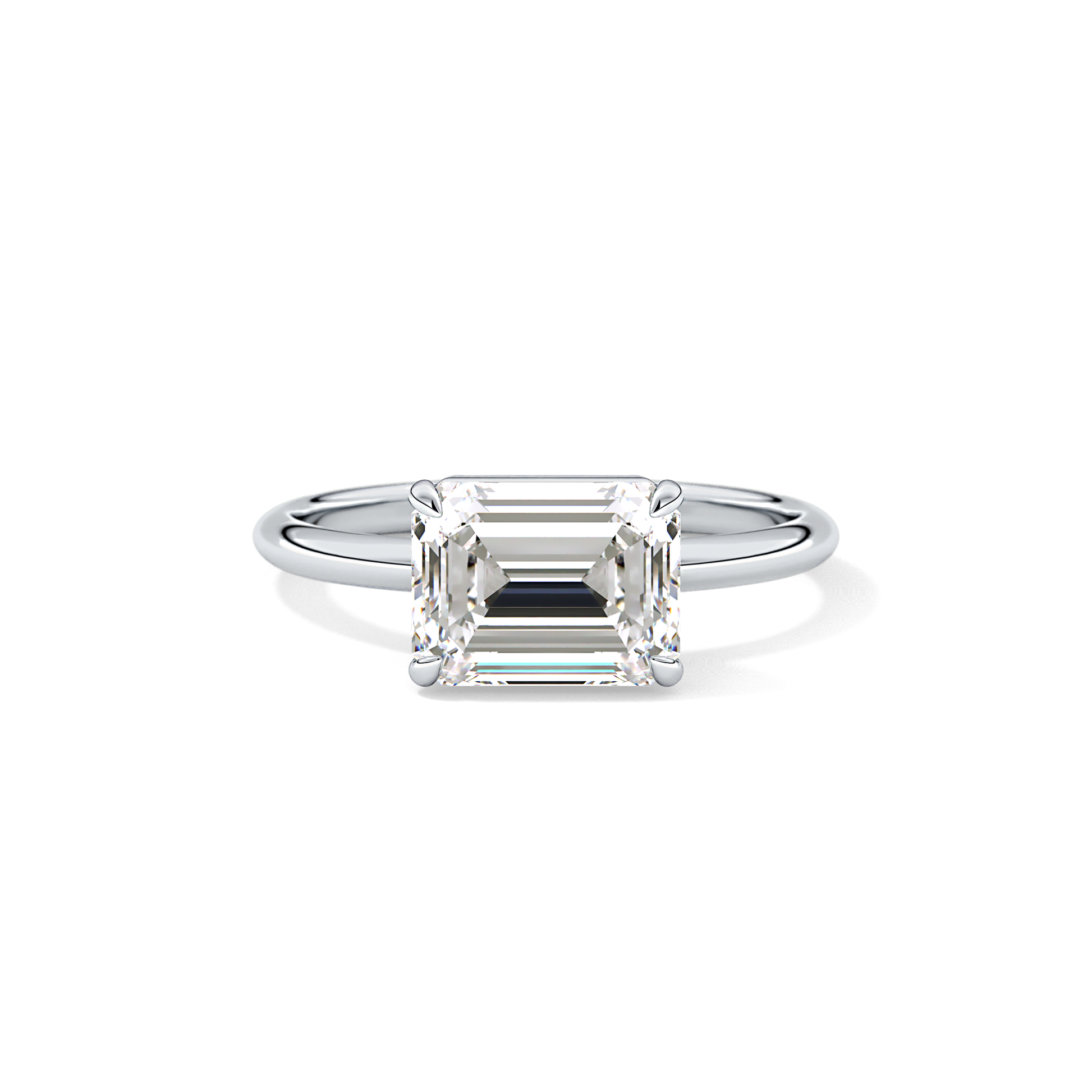 East West Emerald Solitaire Lab Grown Diamond Engagement Ring