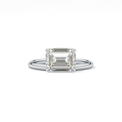 East West Emerald Solitaire Lab Grown Diamond Engagement Ring