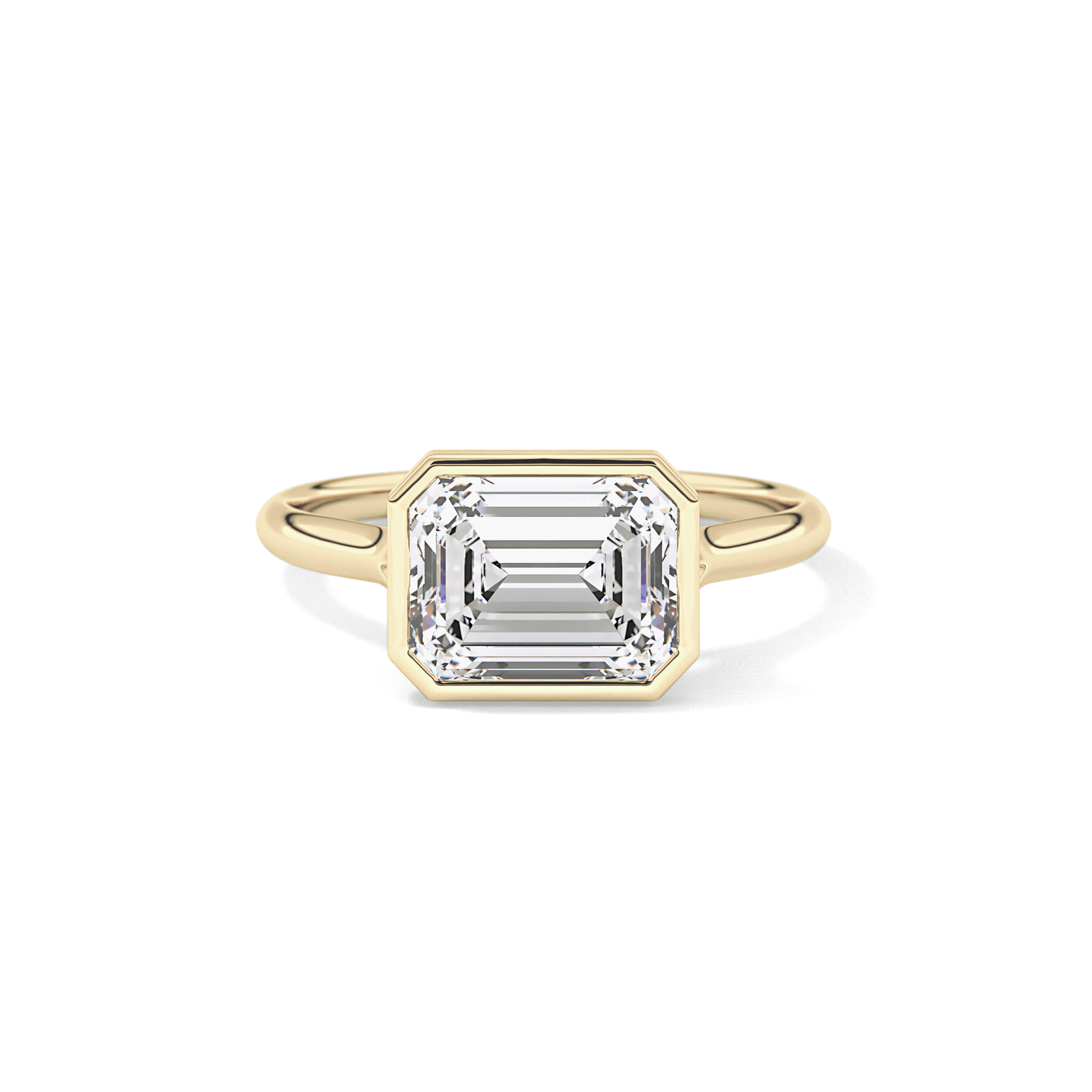 East West Emerald Bezel Lab Grown Diamond Engagement Ring