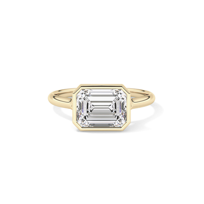 East West Emerald Bezel Lab Grown Diamond Engagement Ring