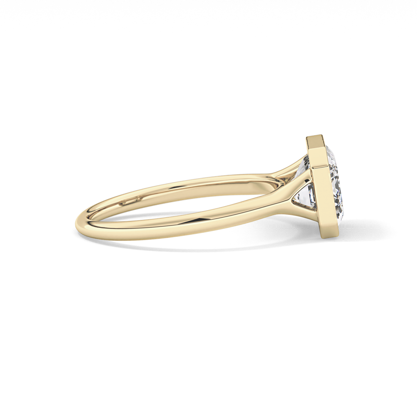 East West Emerald Bezel Lab Grown Diamond Engagement Ring