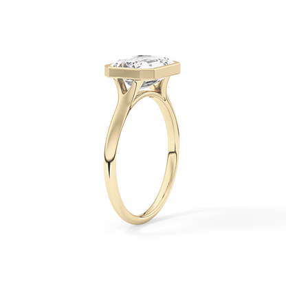 East West Emerald Bezel Lab Grown Diamond Engagement Ring