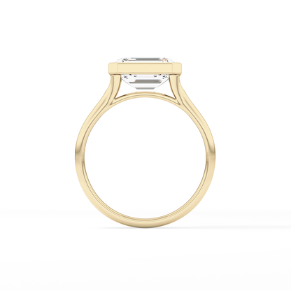 East West Emerald Bezel Lab Grown Diamond Engagement Ring