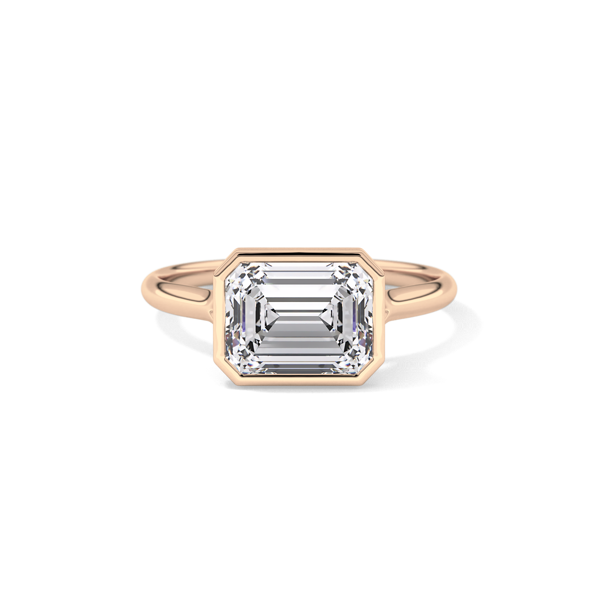 East West Emerald Bezel Lab Grown Diamond Engagement Ring