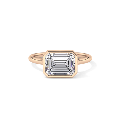 East West Emerald Bezel Lab Grown Diamond Engagement Ring