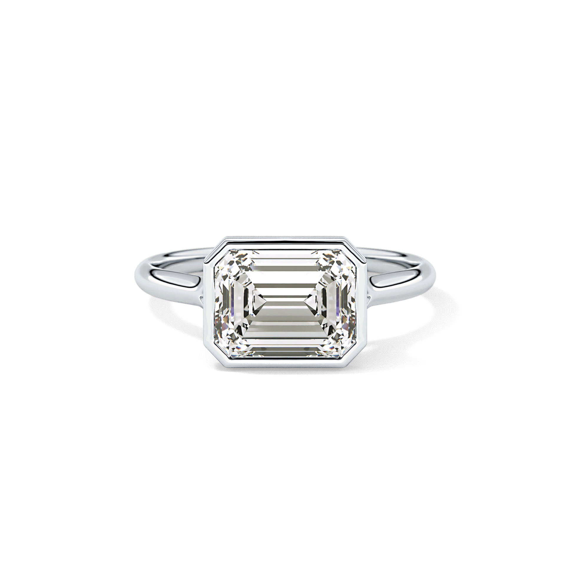 East West Emerald Bezel Lab Grown Diamond Engagement Ring