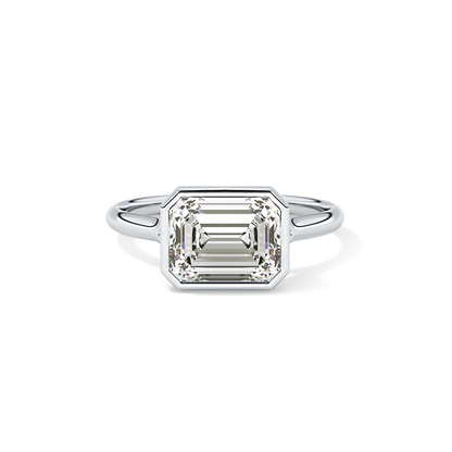 East West Emerald Bezel Lab Grown Diamond Engagement Ring