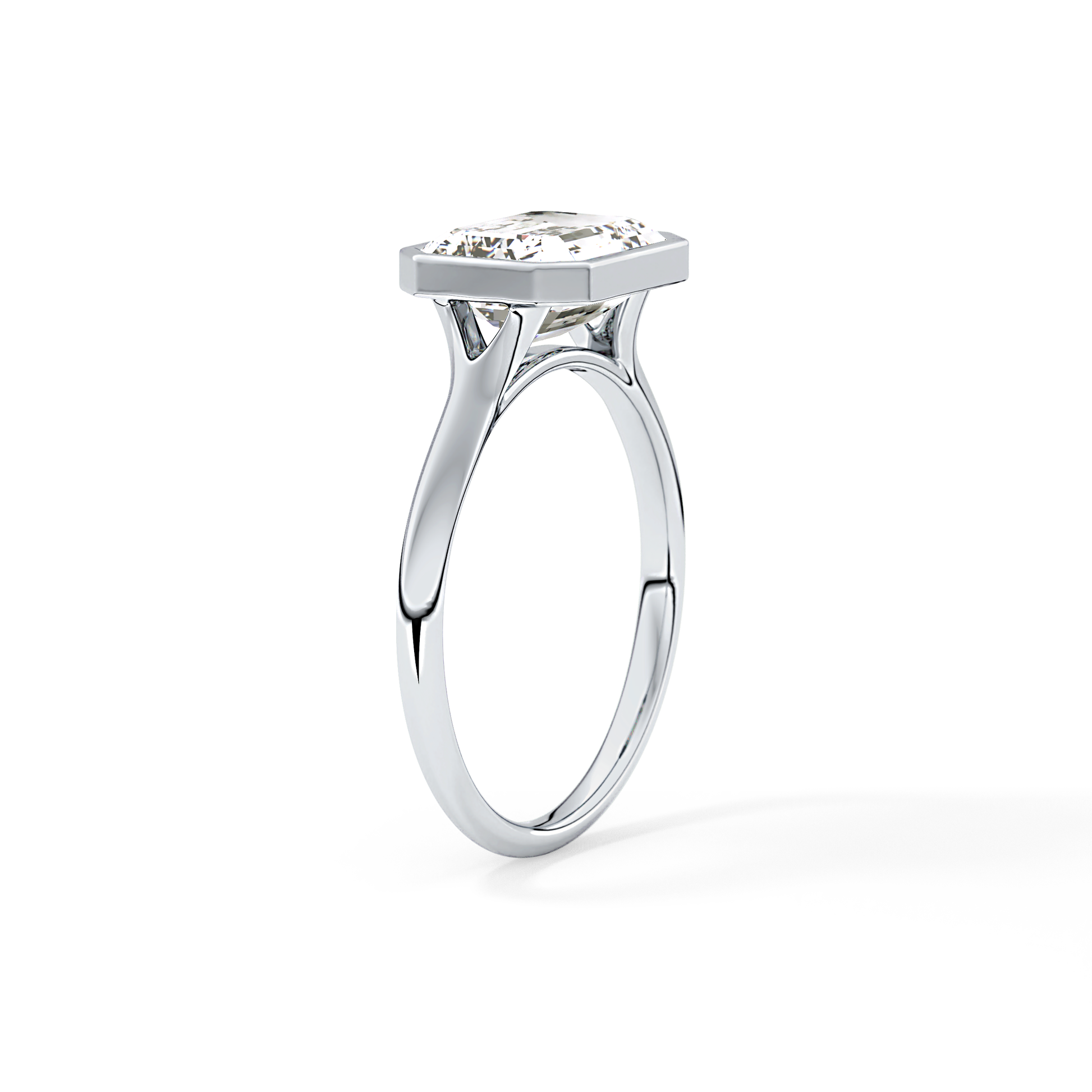 East West Emerald Bezel Lab Grown Diamond Engagement Ring