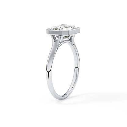 East West Emerald Bezel Lab Grown Diamond Engagement Ring