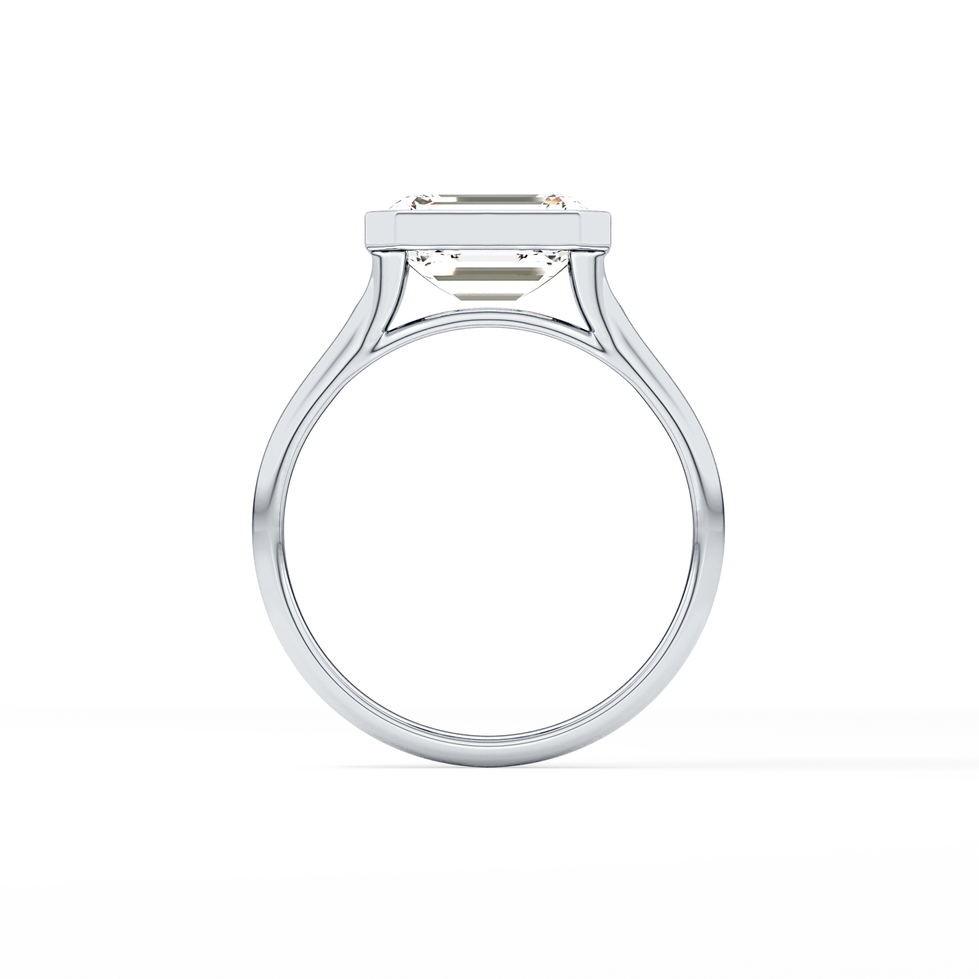 East West Emerald Bezel Lab Grown Diamond Engagement Ring