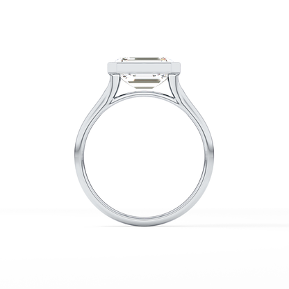 East West Emerald Bezel Lab Grown Diamond Engagement Ring