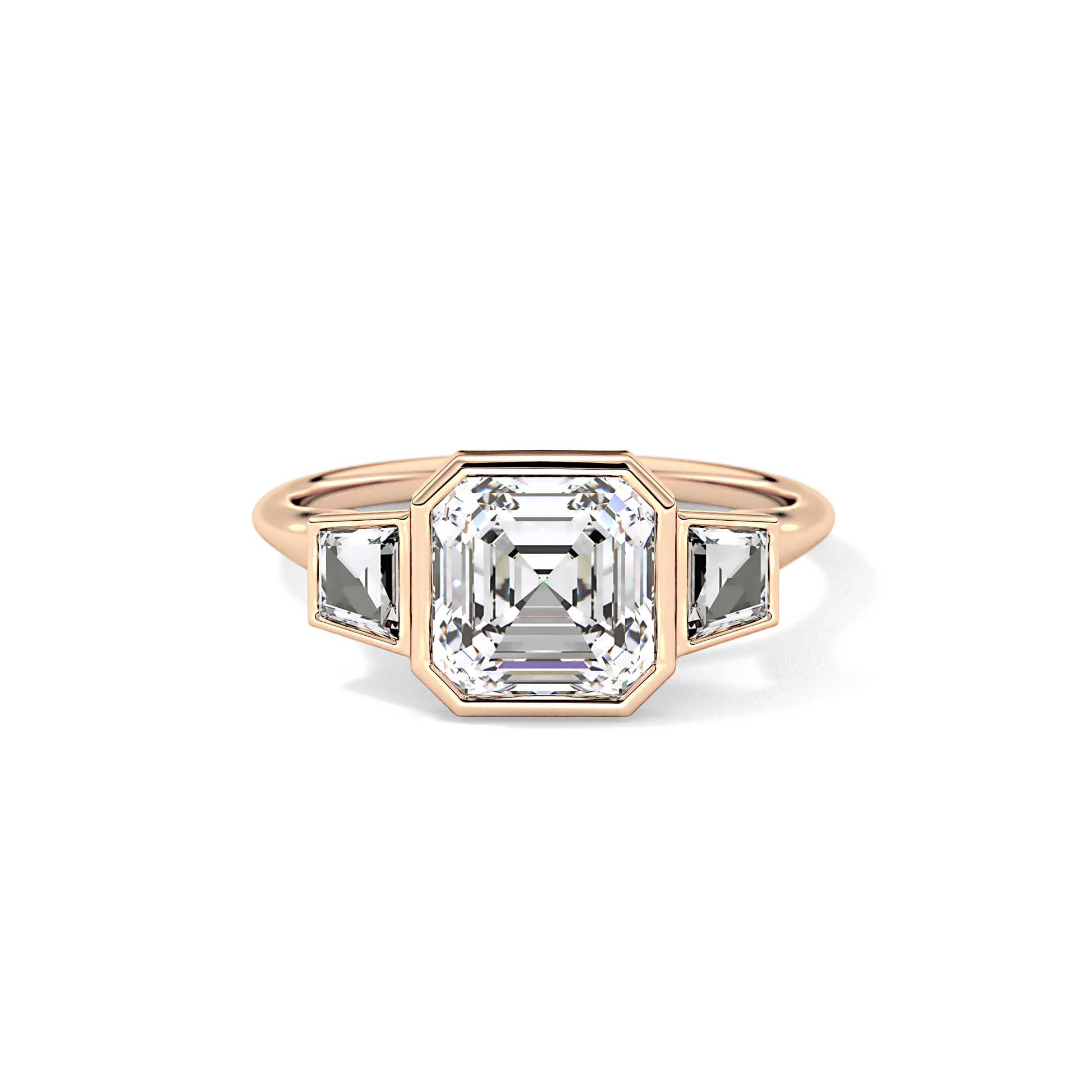 Asscher Three Stone Lab Grown Diamond Engagement Ring