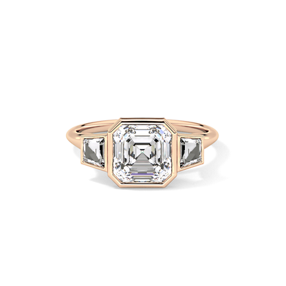 Asscher Three Stone Lab Grown Diamond Engagement Ring