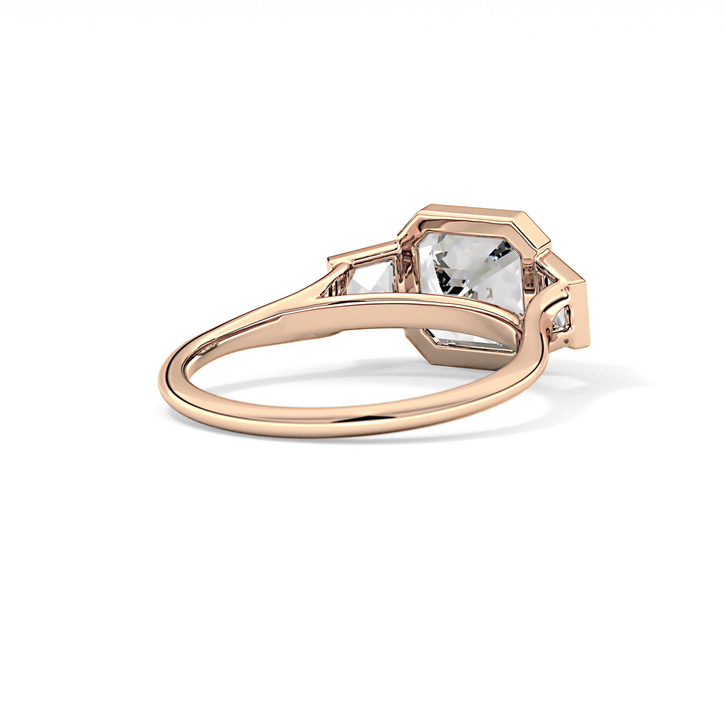 Asscher Three Stone Lab Grown Diamond Engagement Ring