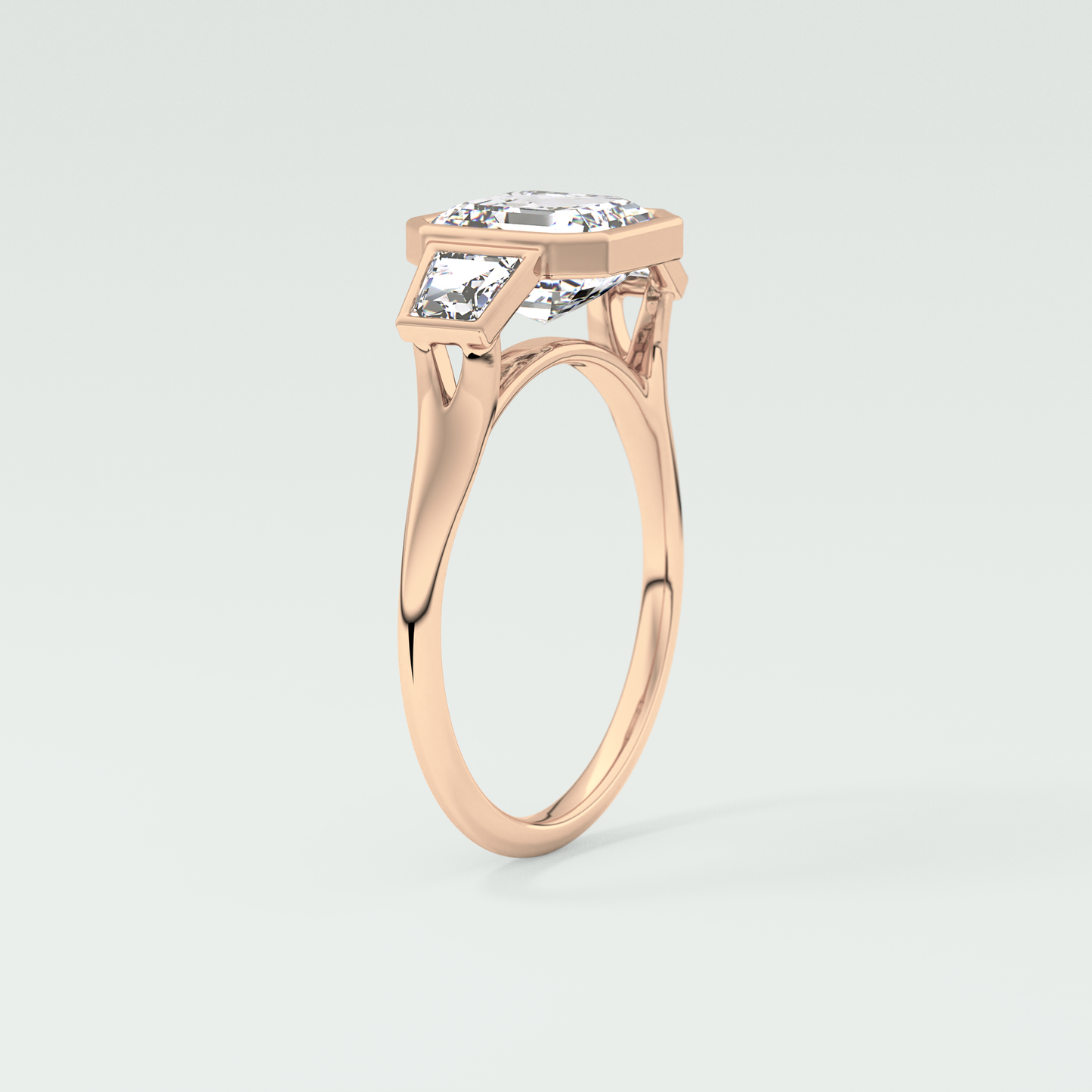 Asscher Three Stone Lab Grown Diamond Engagement Ring