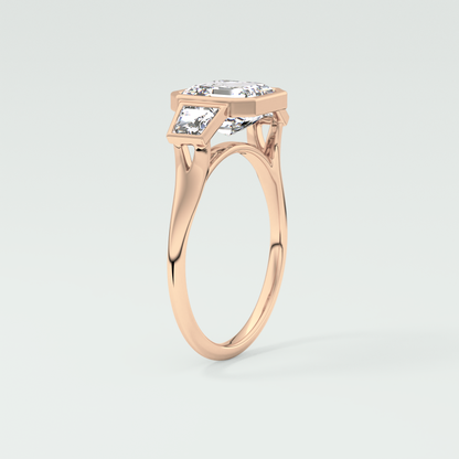 Asscher Three Stone Lab Grown Diamond Engagement Ring