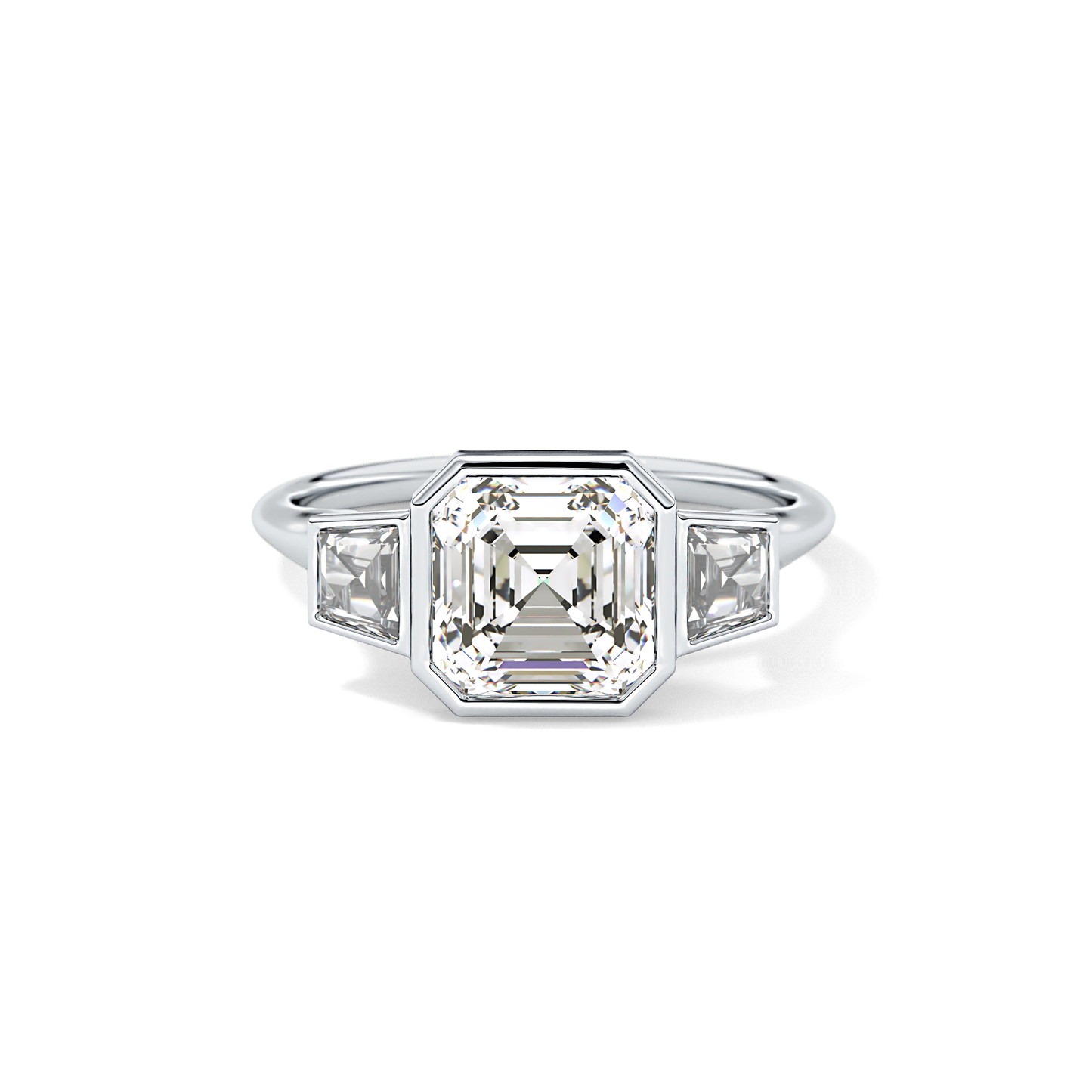 Asscher Three Stone Lab Grown Diamond Engagement Ring