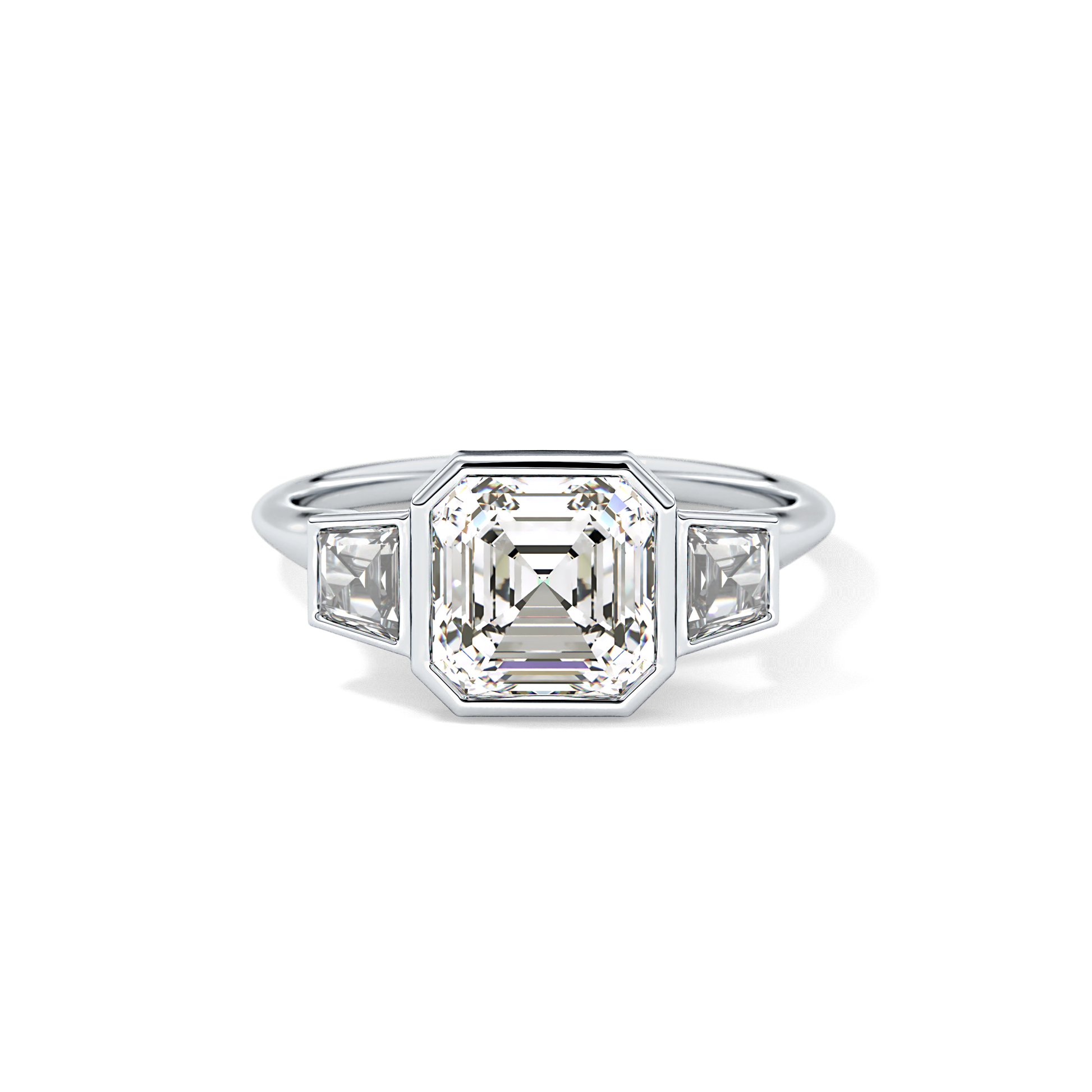 Asscher Three Stone Lab Grown Diamond Engagement Ring