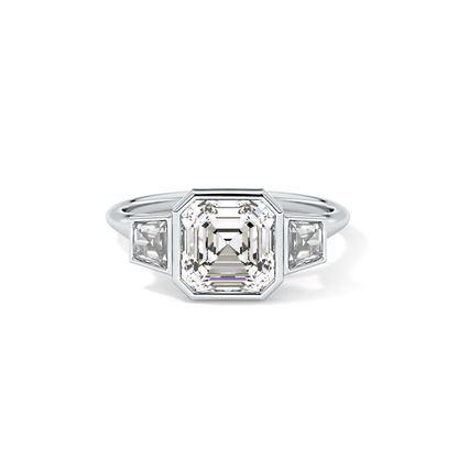 Asscher Three Stone Lab Grown Diamond Engagement Ring