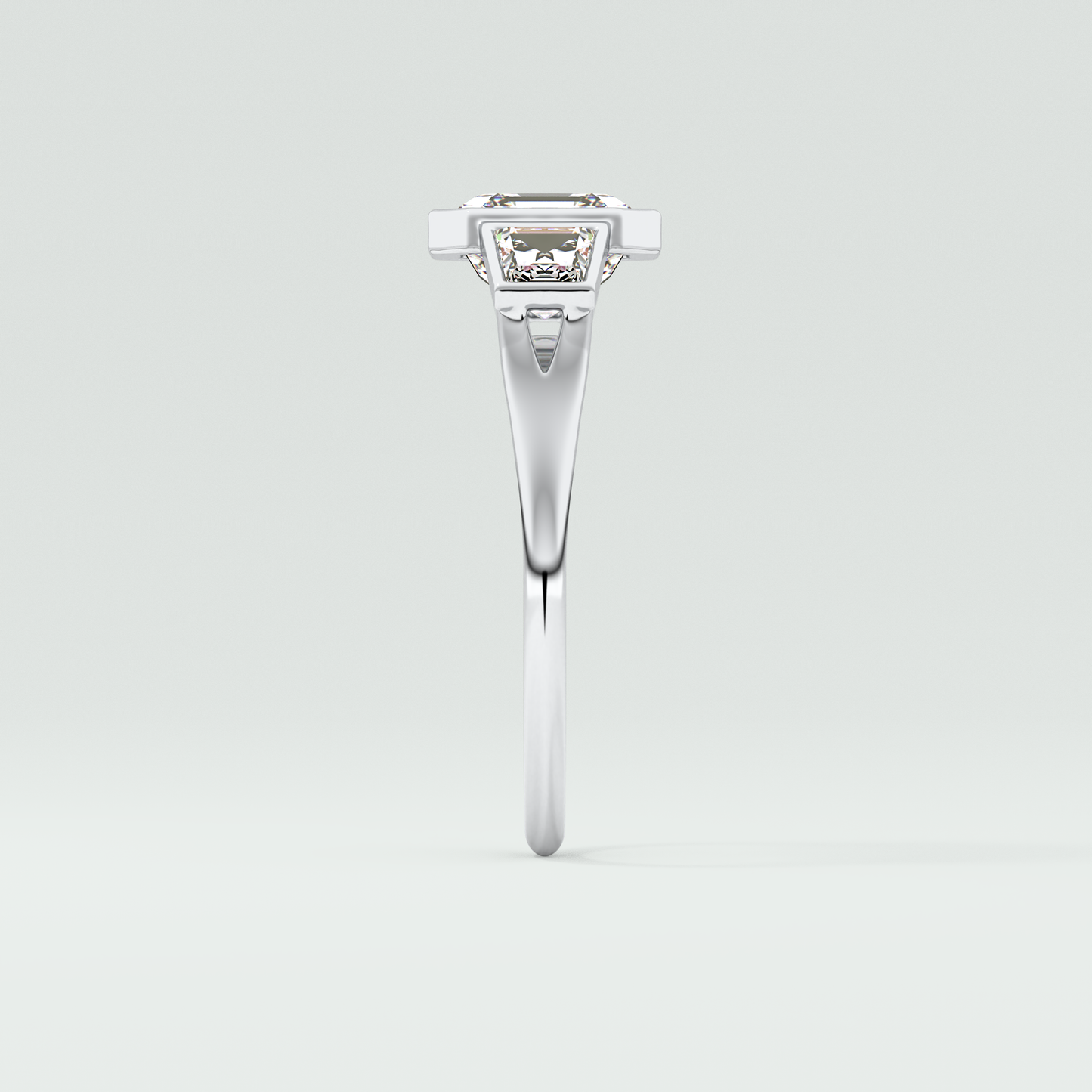 Asscher Three Stone Lab Grown Diamond Engagement Ring