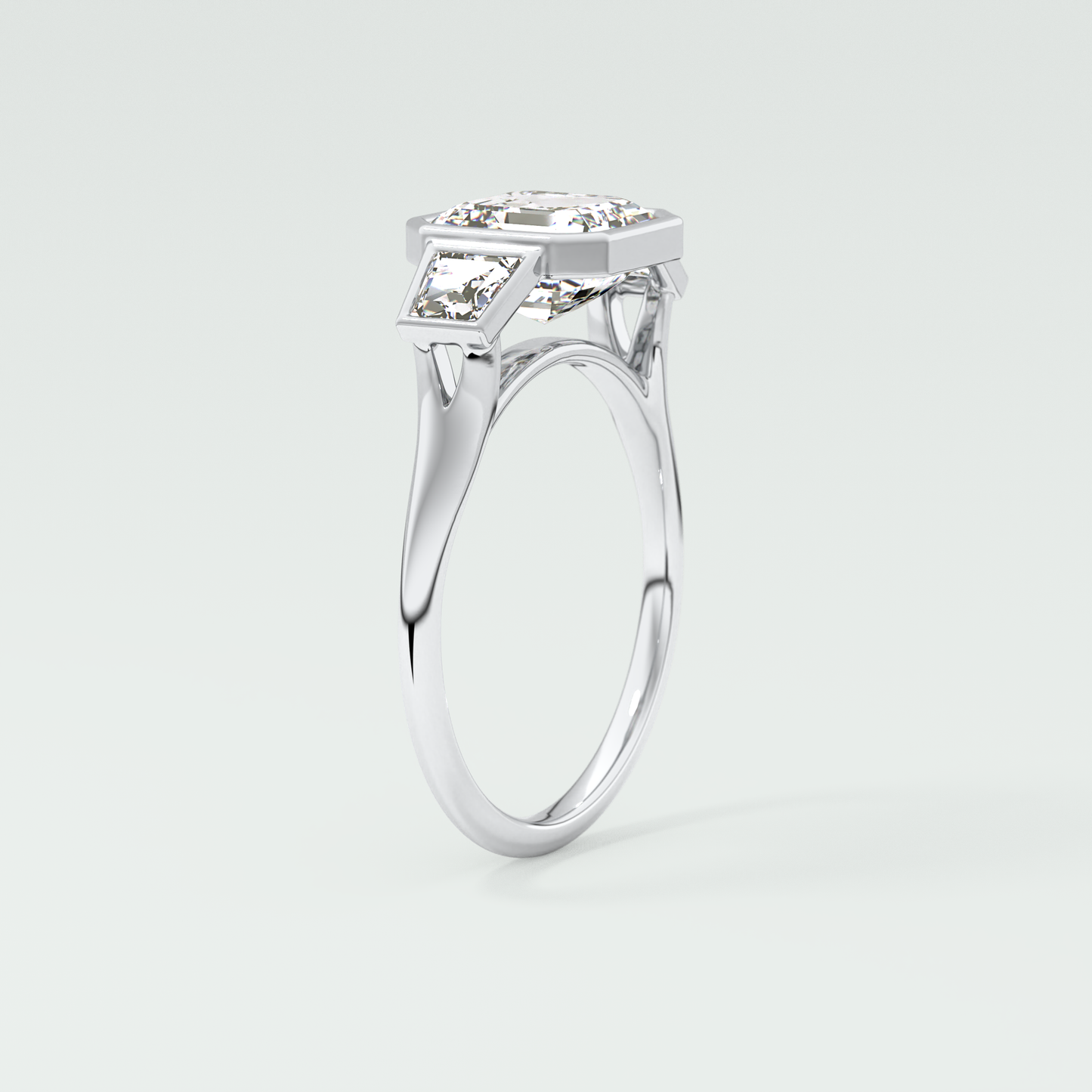 Asscher Three Stone Lab Grown Diamond Engagement Ring