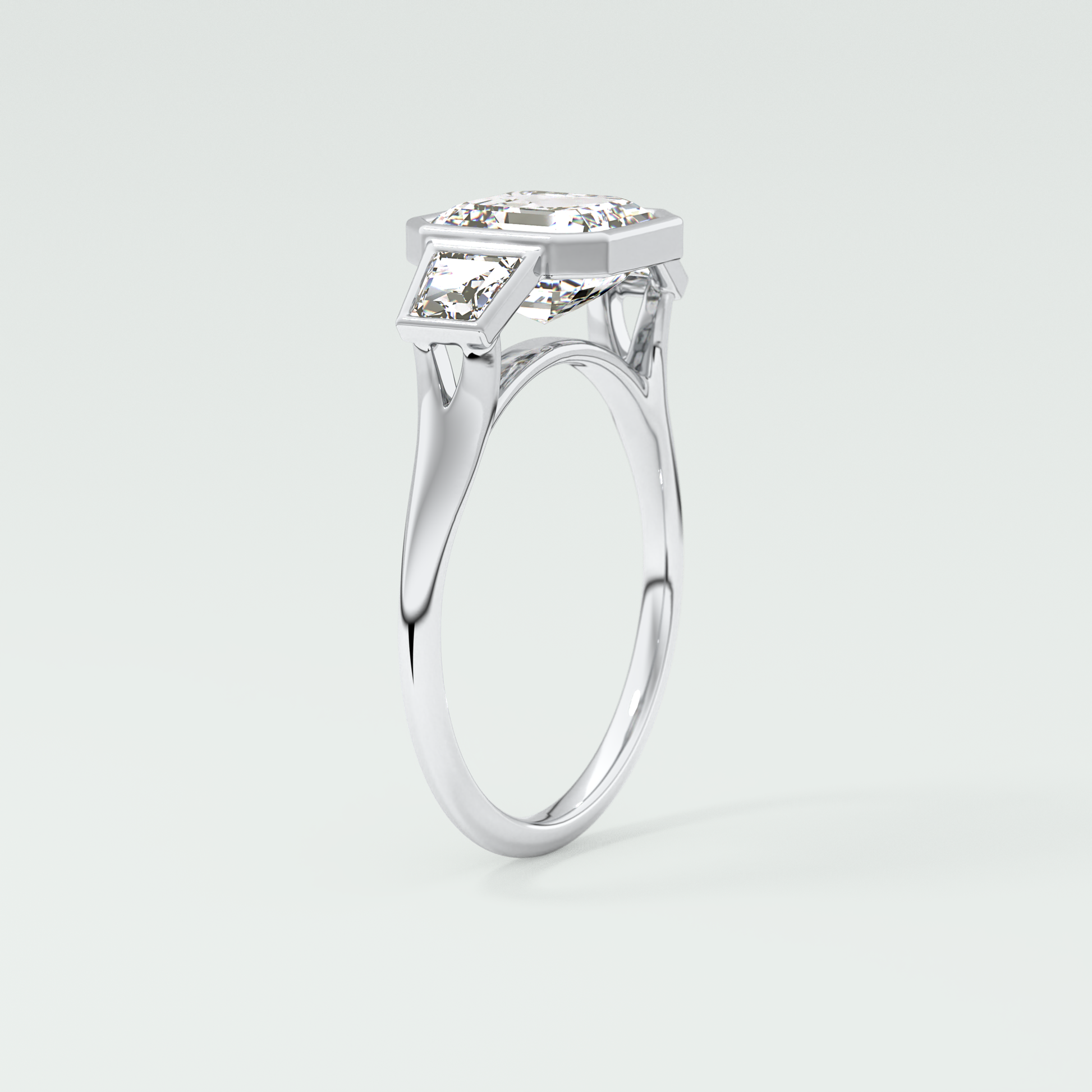 Asscher Three Stone Lab Grown Diamond Engagement Ring