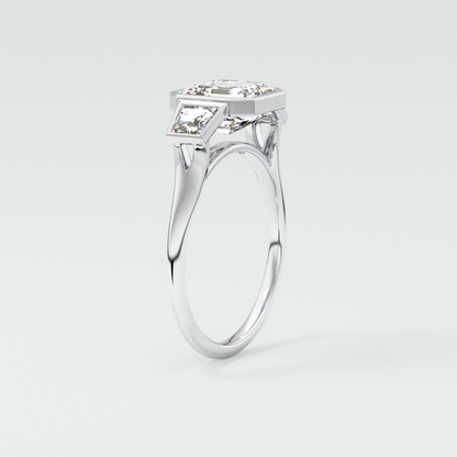 Asscher Three Stone Lab Grown Diamond Engagement Ring
