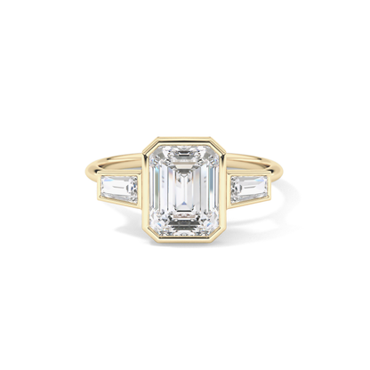 Emerald Three Stone Lab Grown Diamond Engagement Ring