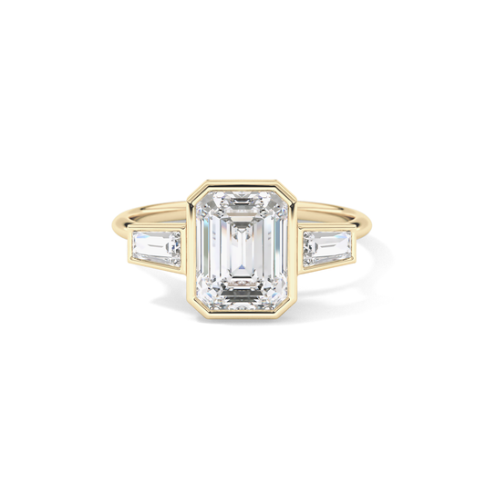 Emerald Three Stone Lab Grown Diamond Engagement Ring