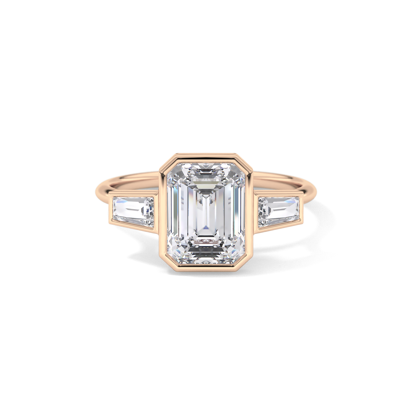 Emerald Three Stone Lab Grown Diamond Engagement Ring