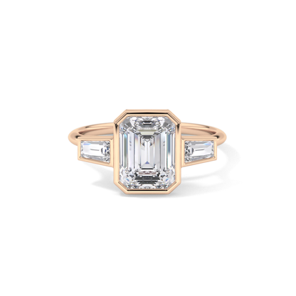 Emerald Three Stone Lab Grown Diamond Engagement Ring