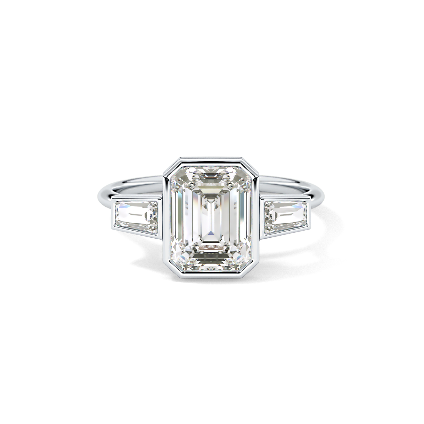 Emerald Three Stone Lab Grown Diamond Engagement Ring