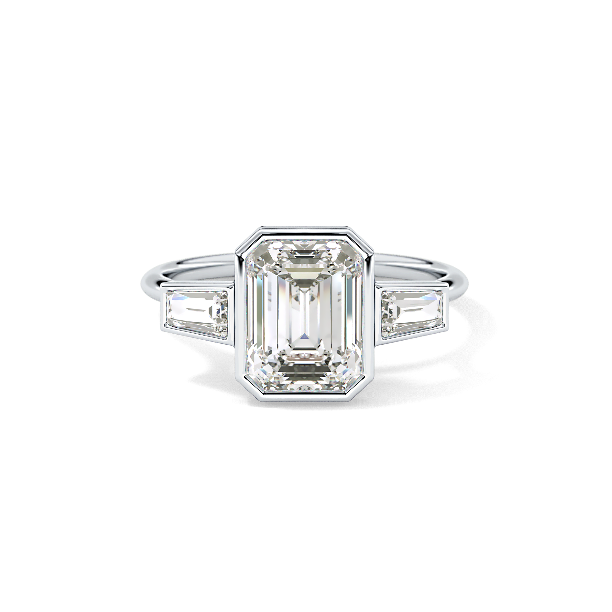 Emerald Three Stone Lab Grown Diamond Engagement Ring