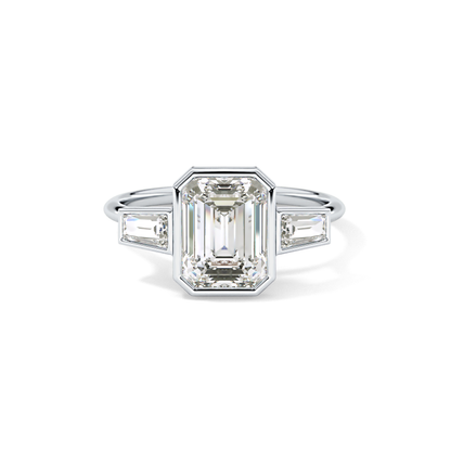 Emerald Three Stone Lab Grown Diamond Engagement Ring
