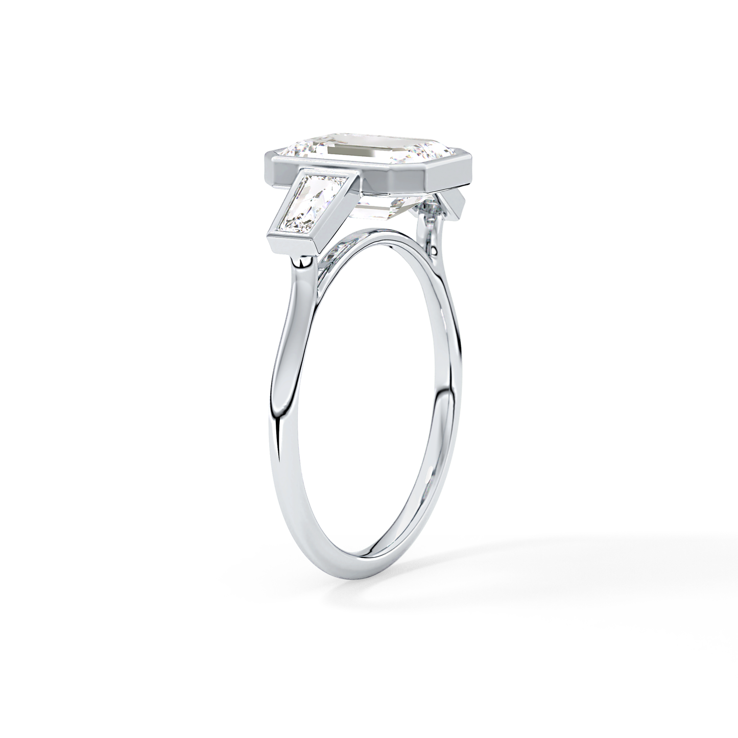 Emerald Three Stone Lab Grown Diamond Engagement Ring