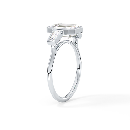 Emerald Three Stone Lab Grown Diamond Engagement Ring