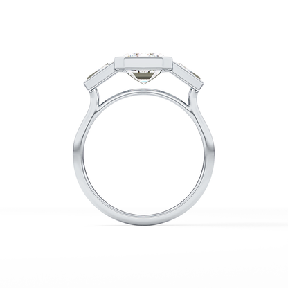 Emerald Three Stone Lab Grown Diamond Engagement Ring