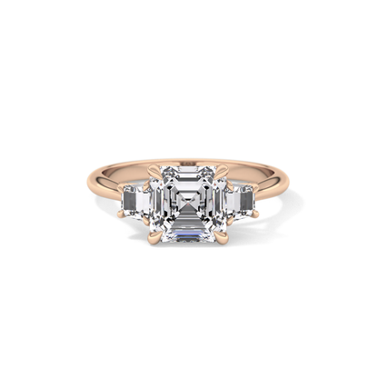 Asscher Three Stones Lab Grown Diamond Engagement Ring