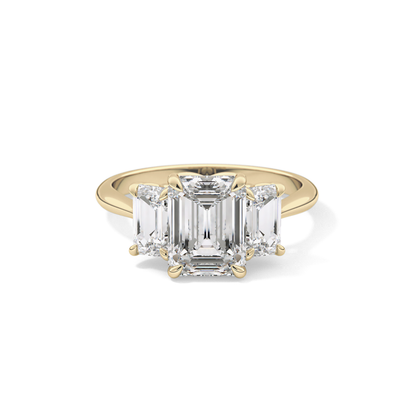 Emerald Three Stone Lab Grown Diamond Engagement Ring