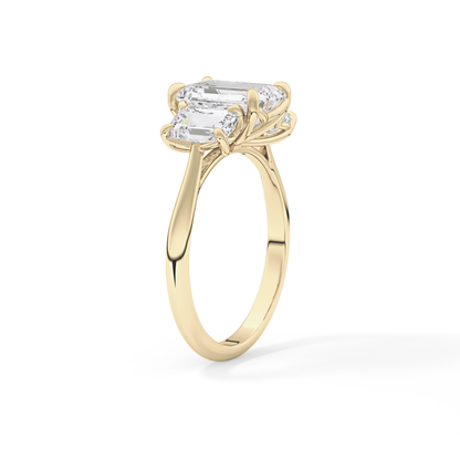Emerald Three Stone Lab Grown Diamond Engagement Ring