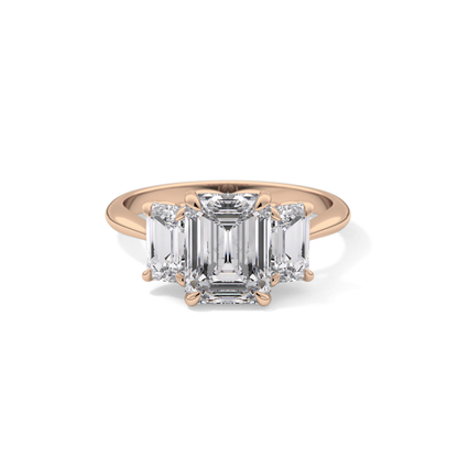 Emerald Three Stone Lab Grown Diamond Engagement Ring