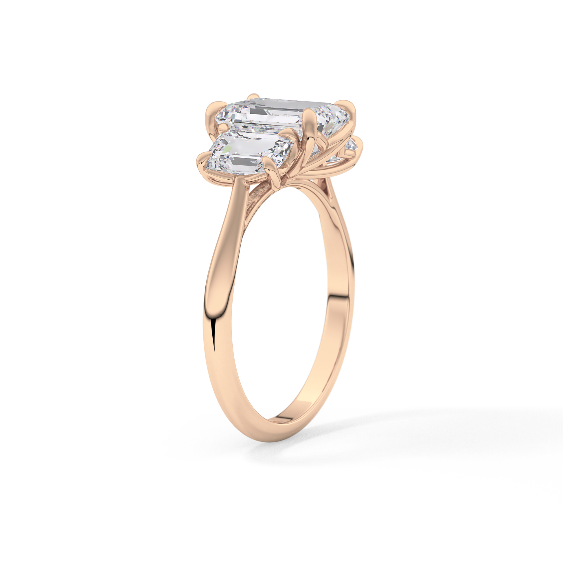 Emerald Three Stone Lab Grown Diamond Engagement Ring