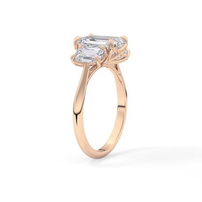 Emerald Three Stone Lab Grown Diamond Engagement Ring