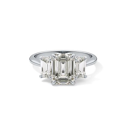 Emerald Three Stone Lab Grown Diamond Engagement Ring