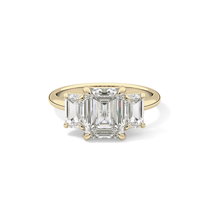 Emerald Three Stone Lab Grown Diamond Engagement Ring