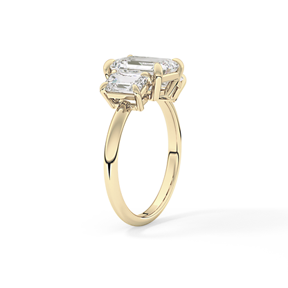 Emerald Three Stone Lab Grown Diamond Engagement Ring